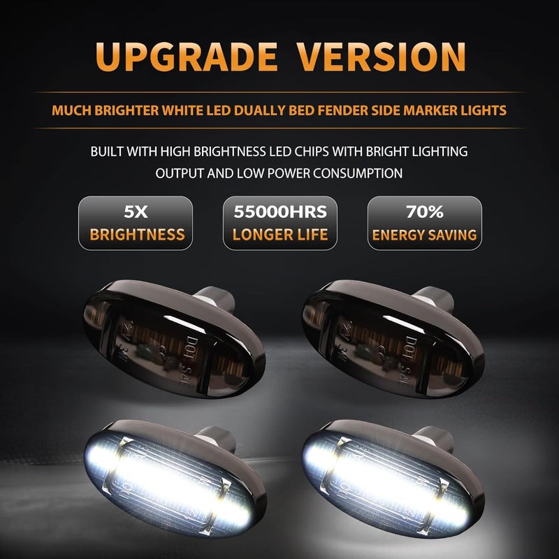 DERMOKA LED Dually Bed Fender Side Marker Lights For 2011-2022 Ford F250 F350 F450 F550 Super Duty Trucks Smoked Len (White Led) - Image 2